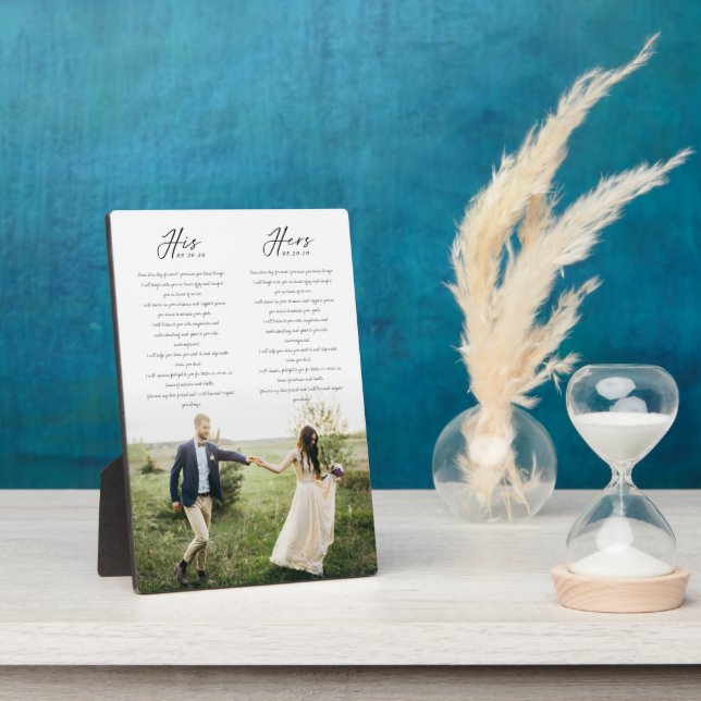 Elegant Sein & Hers Wedding Vows Minimales Foto Fotoplatte (Seite)