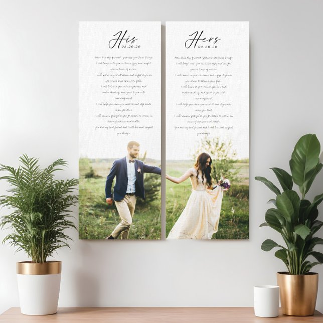 Elegant Sein & Hers Wedding Vows Minimales Foto Leinwanddruck (Elegant His & Hers Wedding Vows Minimal Photo Canvas Print)
