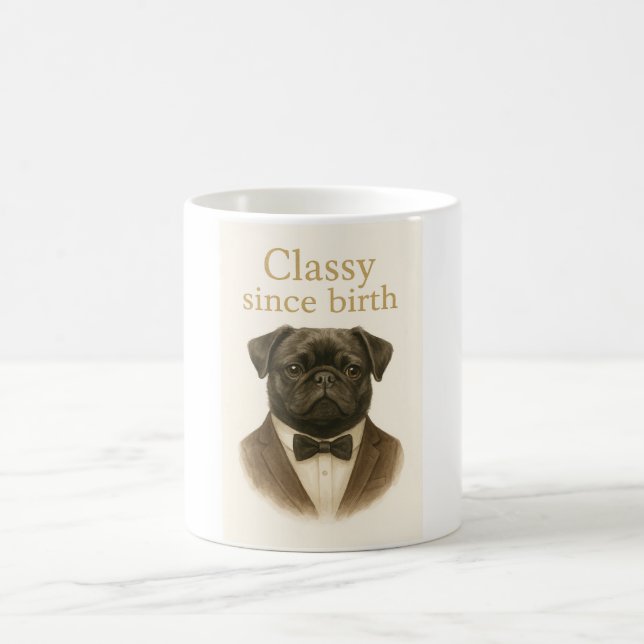 Elegant seit Geburt – Schwarzer Mops Kaffeetasse (Mittel)