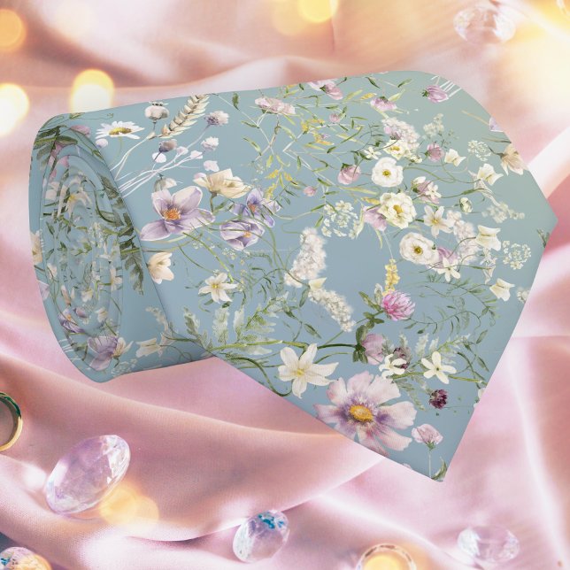 Elegant Serene Blue Floral Necktie Krawatte (Von Creator hochgeladen)