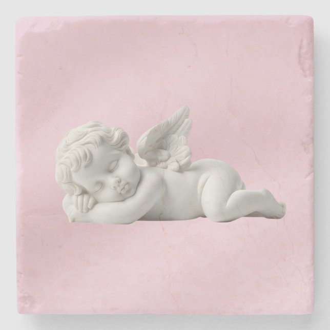 Elegant Serene Dreamy Pink White Stone Baby Angel Steinuntersetzer (Vorderseite)
