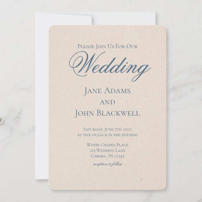 Elegant Serif Dusty Blue Wedding Einladung (Vorderseite)