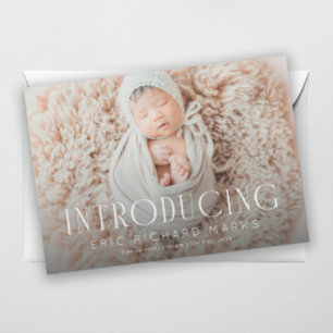 Elegant Serif Introducing Baby Foto Birth Ankündigung
