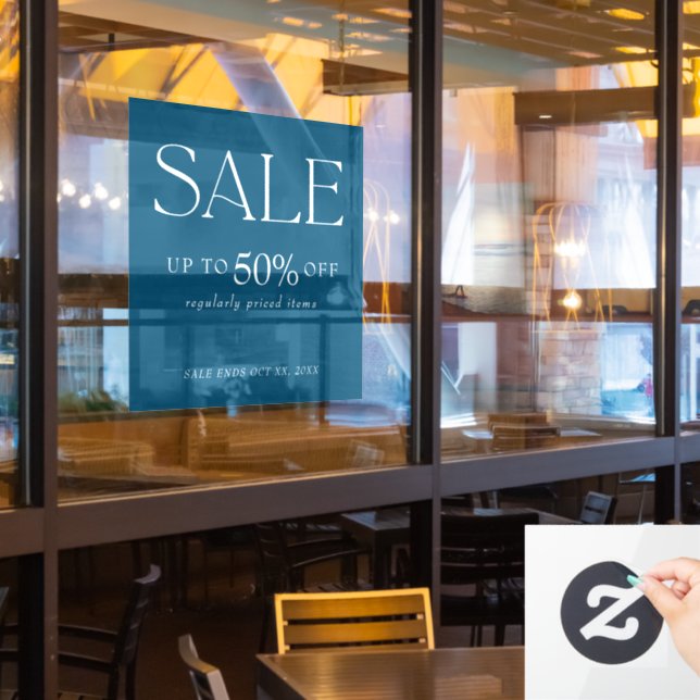 Elegant Serif Retail Blue Sale Fensterheber Fensteraufkleber (Restaurantfenster)