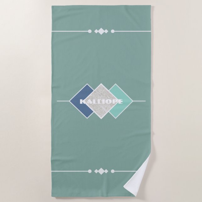 Élégant Serviette de plage personnalisée verte (Devant)
