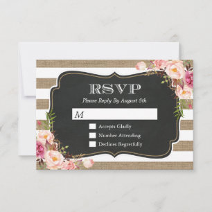 Élégant Shabby Burlap Stripes Floral RSVP Réponse