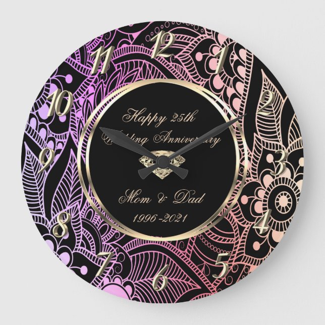 Elegant Shadow 25th Wedding Anniversary Große Wanduhr (Vorderseite)