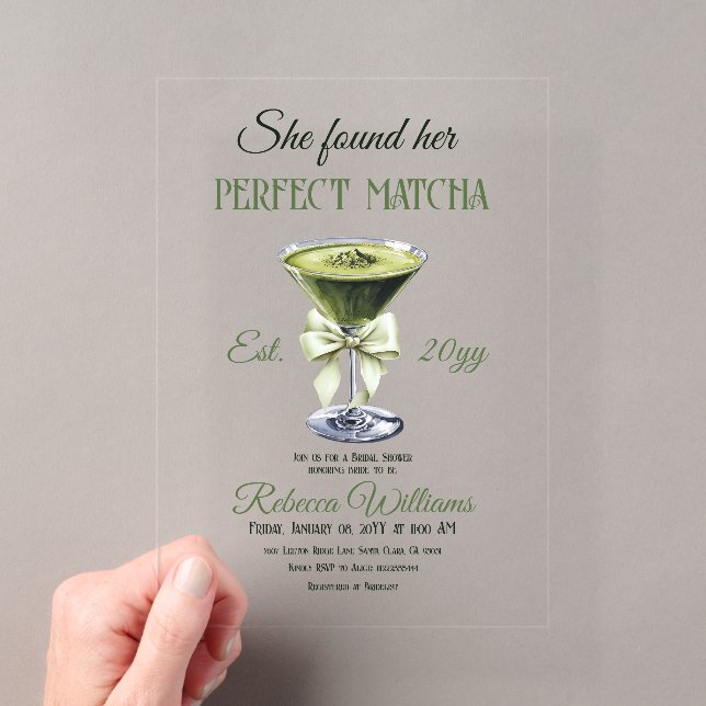 Elegant She fand ihr perfektes Matcha-Brautparty Acryleinladungen (Insitu (Handheld))