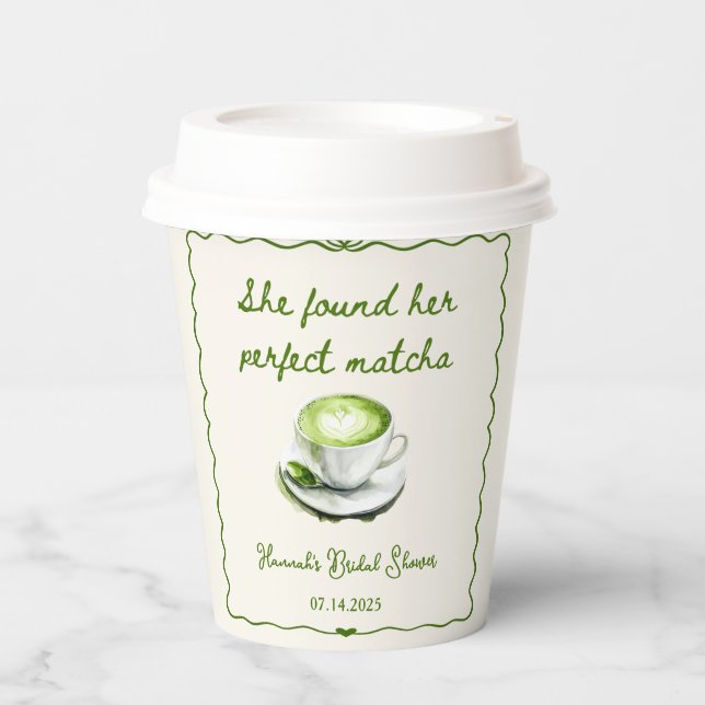 Elegant She fand ihr perfektes Matcha-Brautparty Pappbecher (Vorderseite)