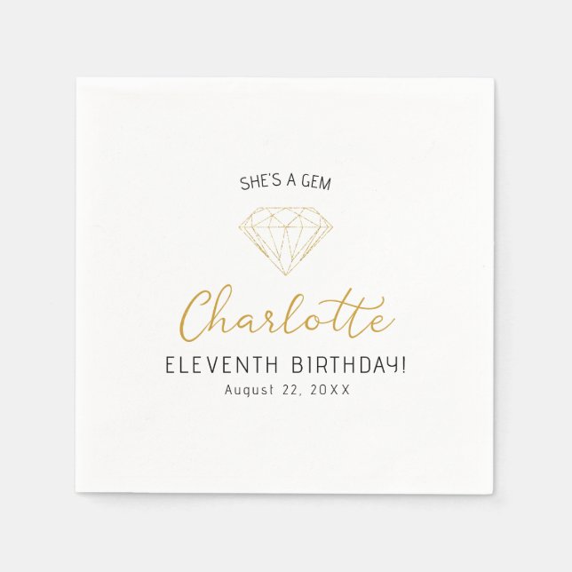 Elegant She is a Gem Birthday Party Napkins Serviette (Vorderseite)