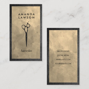 Elegant Shears Comb Gray   Leather Border Visitenkarte