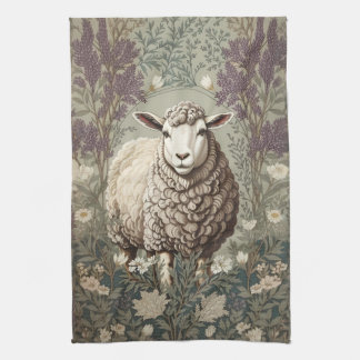 Elegant Sheep Lavender Flower Background Geschirrtuch