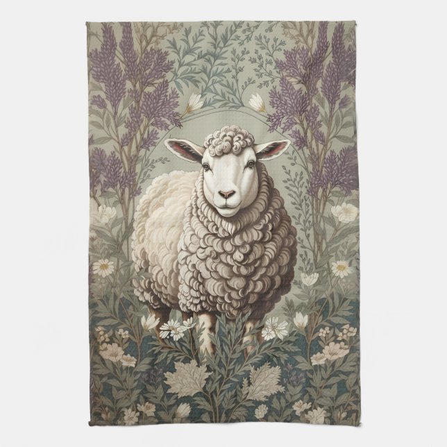 Elegant Sheep Lavender Flower Background Geschirrtuch (Vertikal)