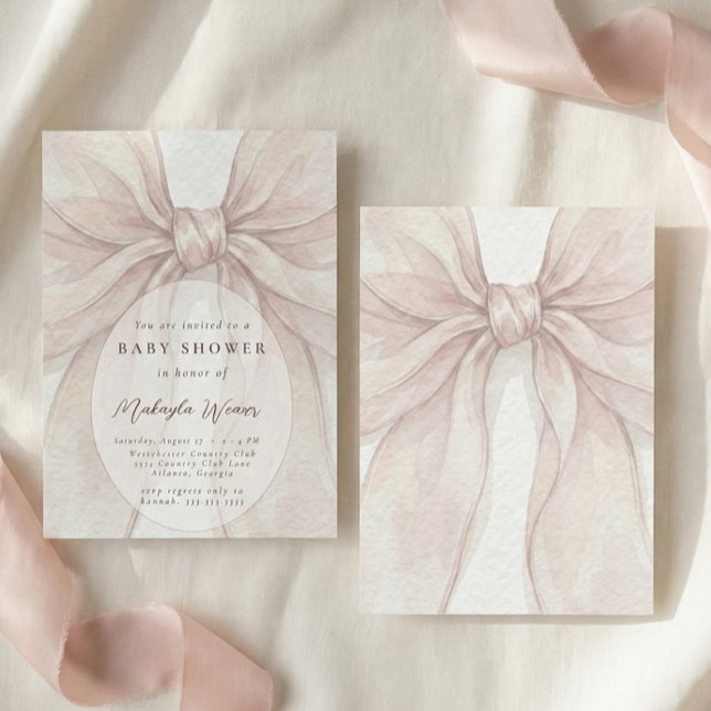 Elegant Sheer Pink Blush Bow Baby Shower Einladung (Von Creator hochgeladen)