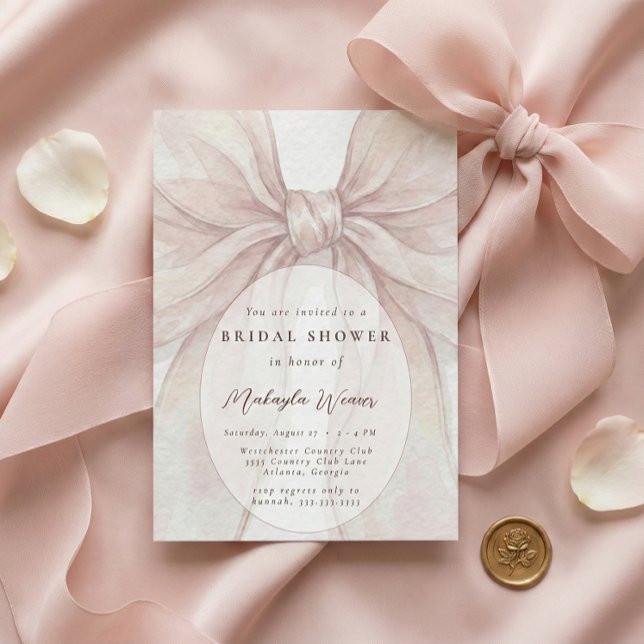 Elegant Sheer Pink Blush Bow Bridal Shower Einladung (Von Creator hochgeladen)