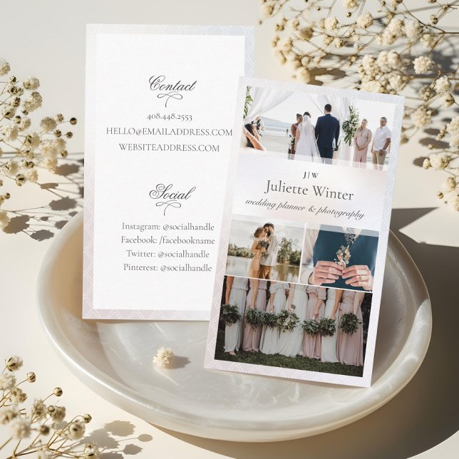 Elegant Sheer Silk Pearl FotoCollage Fotografie Visitenkarte (Elegant Sheer Silk Pearl Photo Collage Photography Business Card)