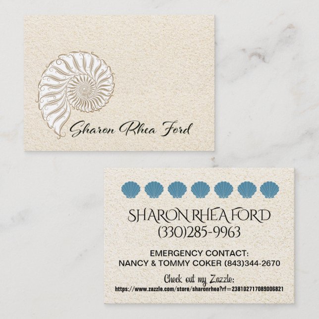 Elegant Shell Calling Card / Contacts / Business Telefonnummerkarte (Vorne/Hinten)