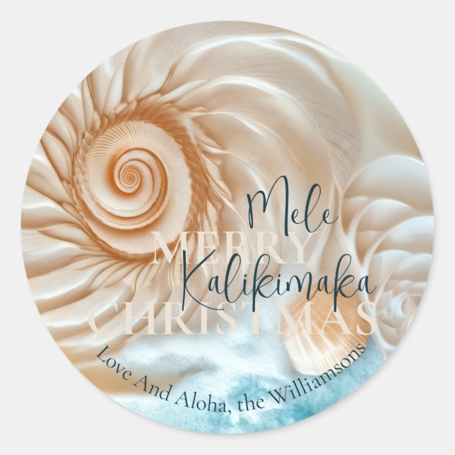 Elegant Shell Mele Kalikimaka | Greetings Runder Aufkleber (Vorderseite)