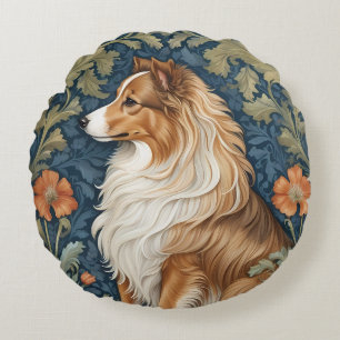 Elegant Shetland Sheepdog William Morris Inspirier Rundes Kissen