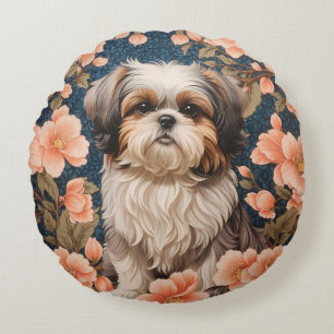 Elegant Shih Tzu Dog William Morris Inspiriert Rundes Kissen
