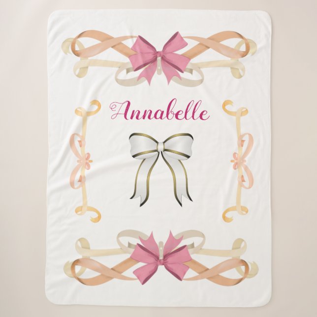 Elegant Shimmery Bow-Ribbon Name personalize Sherpadecke (Vorderseite)