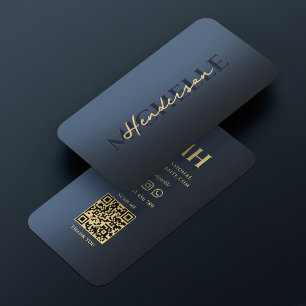 Elegant Shiny Blue Monogram Beruflich Modern Visitenkarte