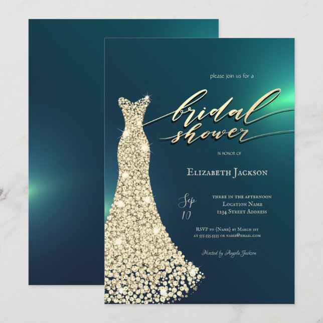 Elegant Shiny Dress Green Bridal Shower  Einladung (Vorne/Hinten)