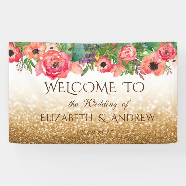 Elegant Shiny Glitzer Floral Wedding Banner (Horizontal)