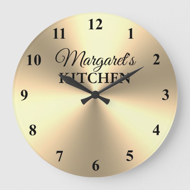 Elegant shiny gold metallic kitchen wall clock große wanduhr (Vorderseite)