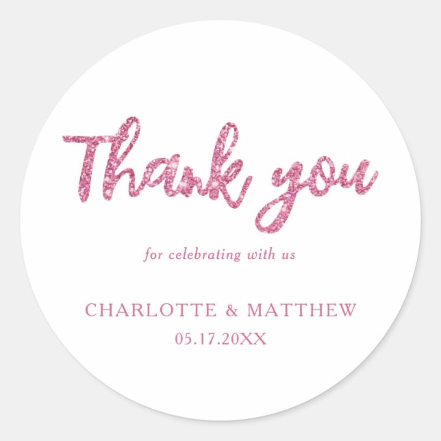 Elegant Shiny Magenta Glitzer Wedding Runder Aufkleber (Vorderseite)