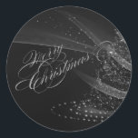 Elegant Shiny Silver Christmas Tree Runder Aufkleber<br><div class="desc">Eleganter,  silberner Weihnachtsbaum auf schwarzem glänzenden Hintergrund.</div>