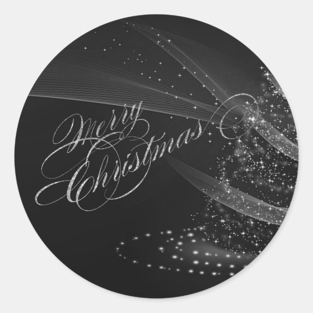 Elegant Shiny Silver Christmas Tree Runder Aufkleber (Vorderseite)