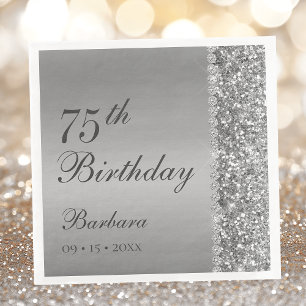 Elegant Silber 75. Geburtstag Serviette