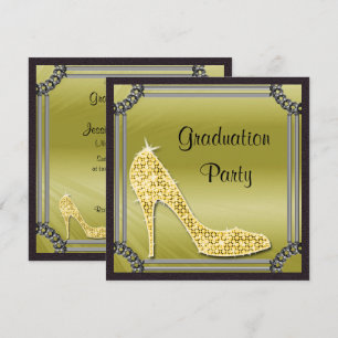 Elegant Silber gerahmter goldener Stiletto-Abschlu Einladung