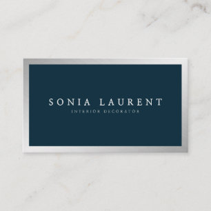 Elegant silberne Metallic Marineblau minimalistisc Visitenkarte