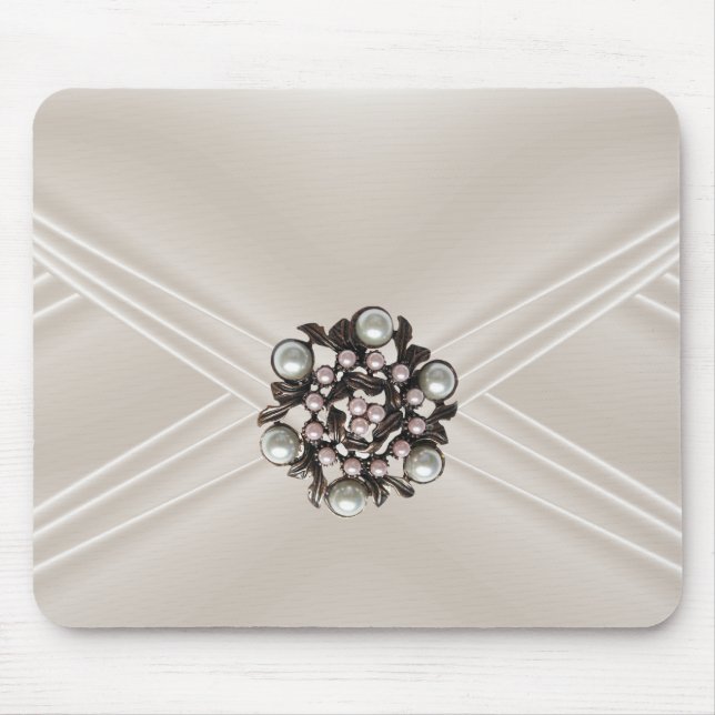 Elegant Silk Beige Pearl Jewel Purse Mousepad (Vorne)