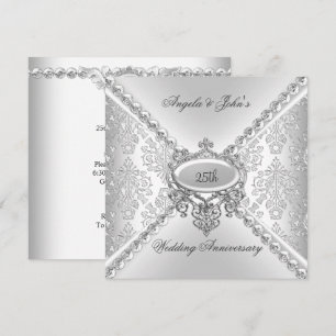 Elegant Silver 25. Hochzeit Anniversary Damask Einladung