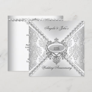 Elegant Silver 25. Hochzeit Anniversary Damask Einladung