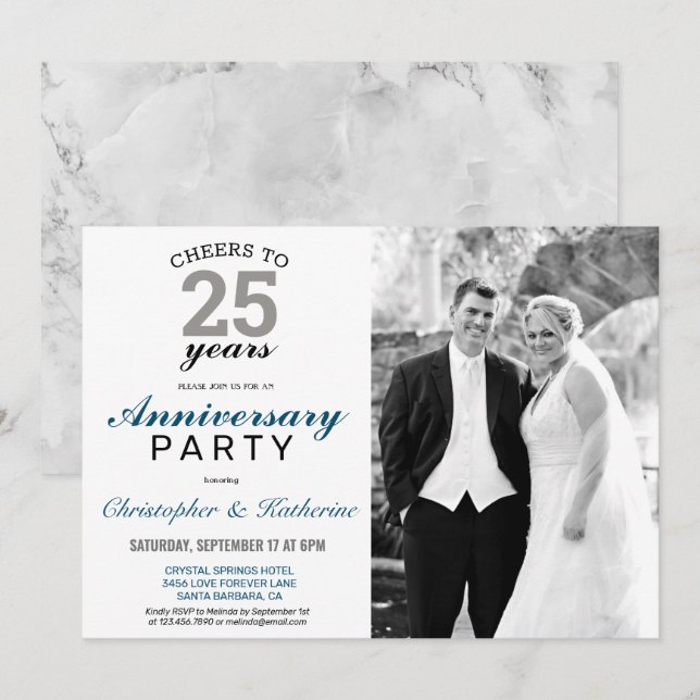 Elegant Silver 25. Hochzeitstag Einladung (Vorne/Hinten)