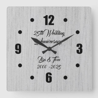Elegant Silver 25th Silver Wedding Annivers Quadratische Wanduhr