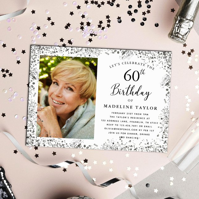 Elegant Silver 60. Geburtstag Einladung (Von Creator hochgeladen)