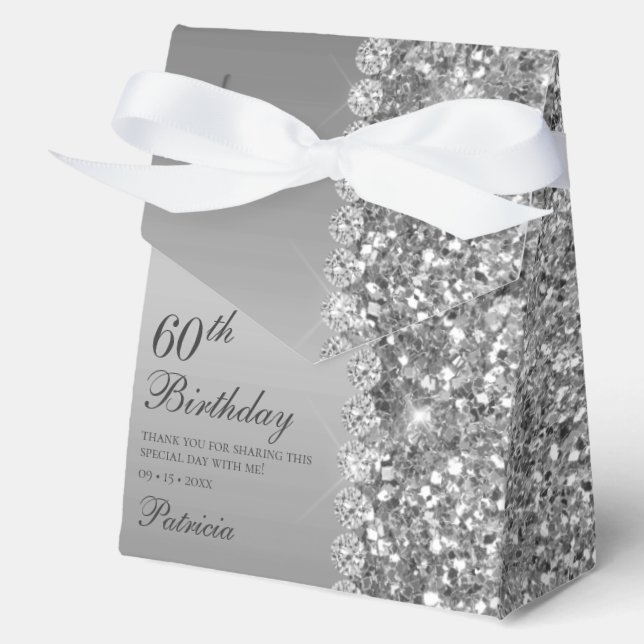 Elegant Silver 60th Birthday Thank You Geschenkschachtel (Vorderseite)