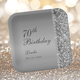 Elegant Silver 70. Geburtstag Pappteller
