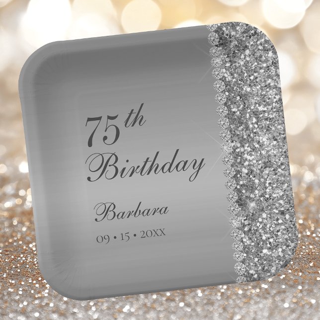 Elegant Silver 75. Geburtstag Pappteller (Von Creator hochgeladen)