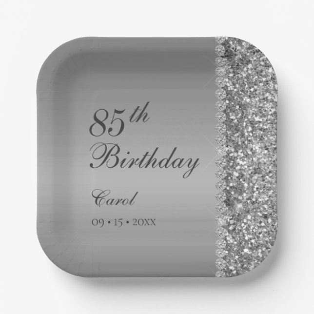Elegant Silver 85. Geburtstagsparty Pappteller (Vorderseite)
