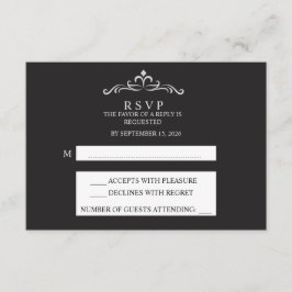 Elegant Silver and Black Horizontal Wedding RSVP Karte