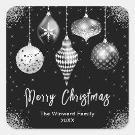 Elegant Silver and Black Ornament Christmas Quadratischer Aufkleber