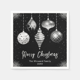 Elegant Silver and Black Ornament Christmas Serviette