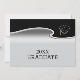 Elegant Silver and Black with Photo Graduation Ankündigung