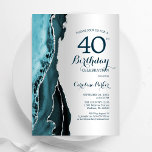 Elegant Silver Aquamarin Agate 40. Geburtstag Einladung<br><div class="desc">Aquamarine und silberne Altersgruppe 40. Geburtstag Party Einladung. Elegantes modernes Design mit Aquarellfarben-marmorgeode Hintergrund,  Imitats Glitzer Silber und Typografie Skript-Schriftart. Die trendige Einladungskarte eignet sich perfekt für eine stilvolle Damenfeier. Gedruckte Zazzle-Einladungen oder Sofortdownload digitaler Druckvorlage.</div>